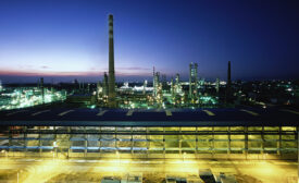 night view of a smoke stack