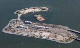 A drone shot of the Hampton Roads Bridge-Tunnel Expansion in Norfolk & Hampton, Va. 