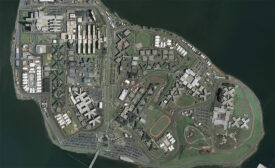 A drone photo of Rikers Island in New York