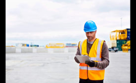 Construction worker wearing an orange vest