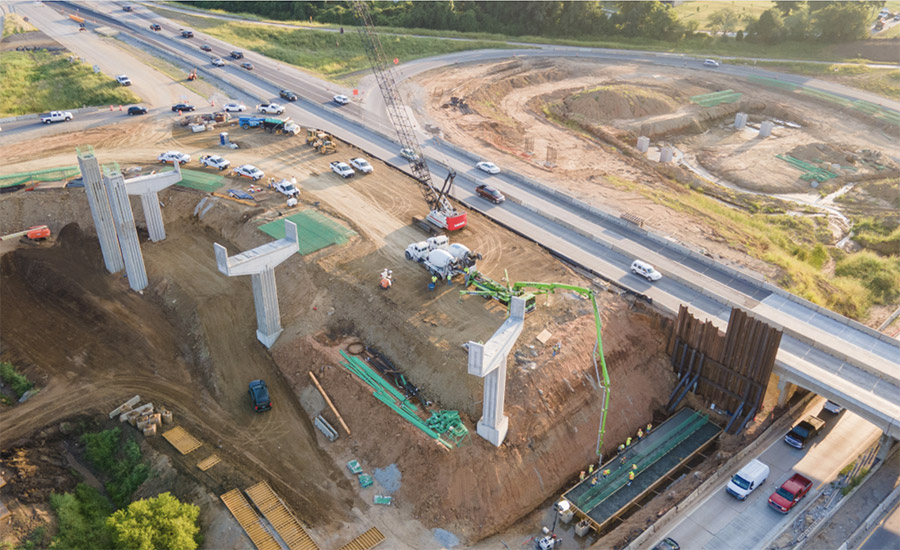 aerial view of construction site in Oklahoma with highway surrounding it