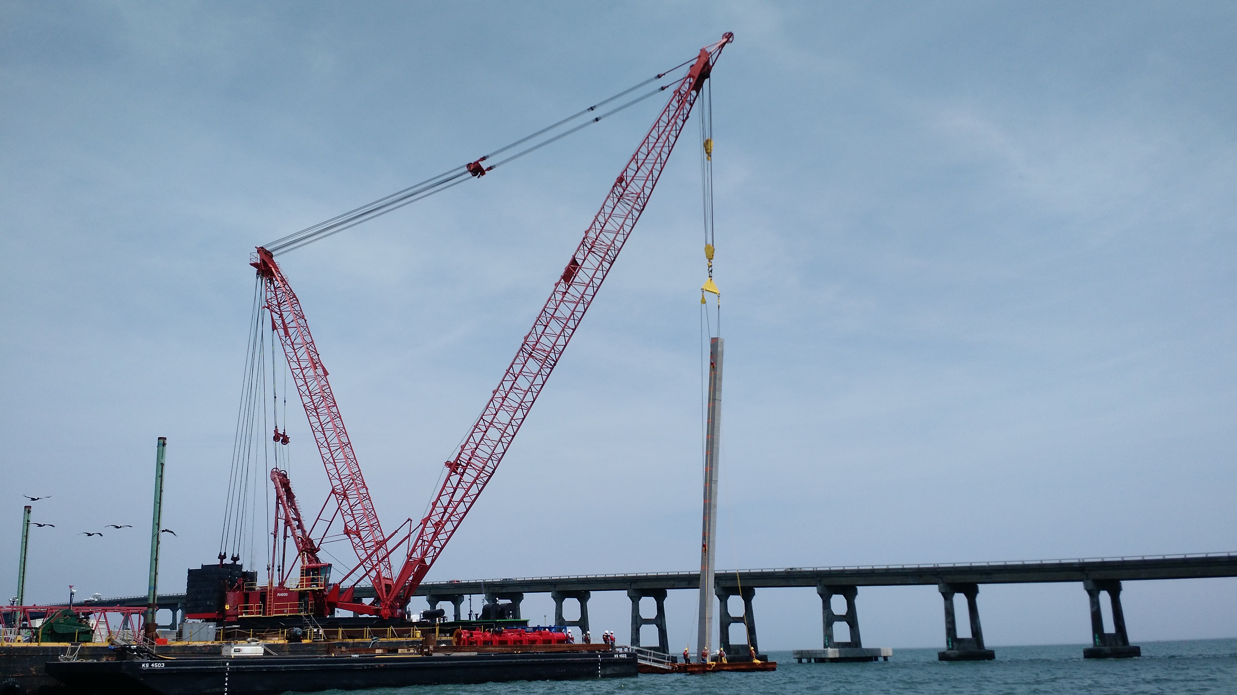 Bonner Bridge first pile; photo: NCDOT