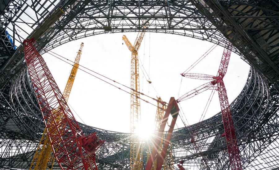 The Atlanta Falcons' Mercedes-Benz Stadium, now finished, in 27