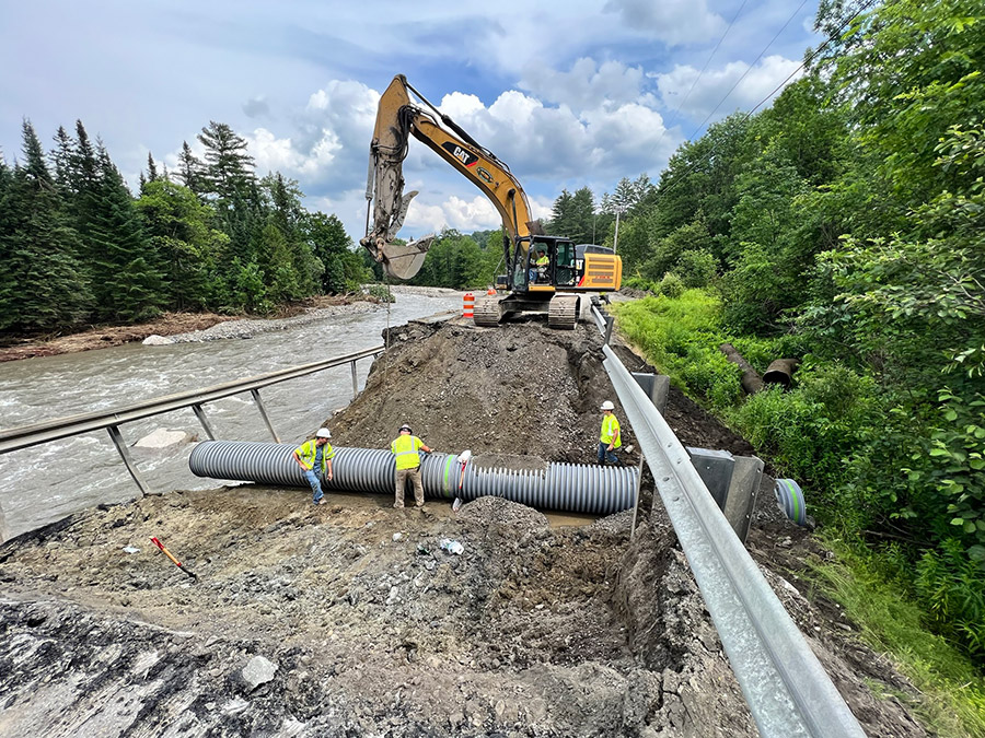 Workers replacing failed culvert in Hardwick