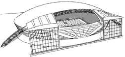 Wall-roof assembly (top) would ride on grade beam, easing construction and reducing steel tonnage and cost. Cowboys job (bottom) uses first rack-and-pinion drive.